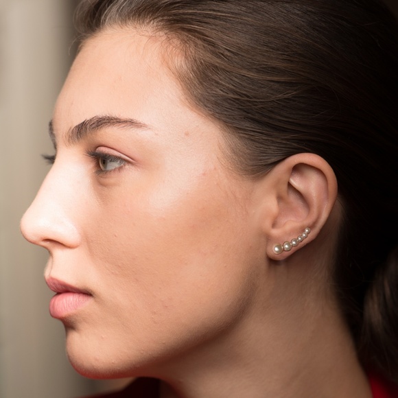 Pearl Ear Climbers 18K Rose Gold Crawler Sweep - Picture 3 of 3